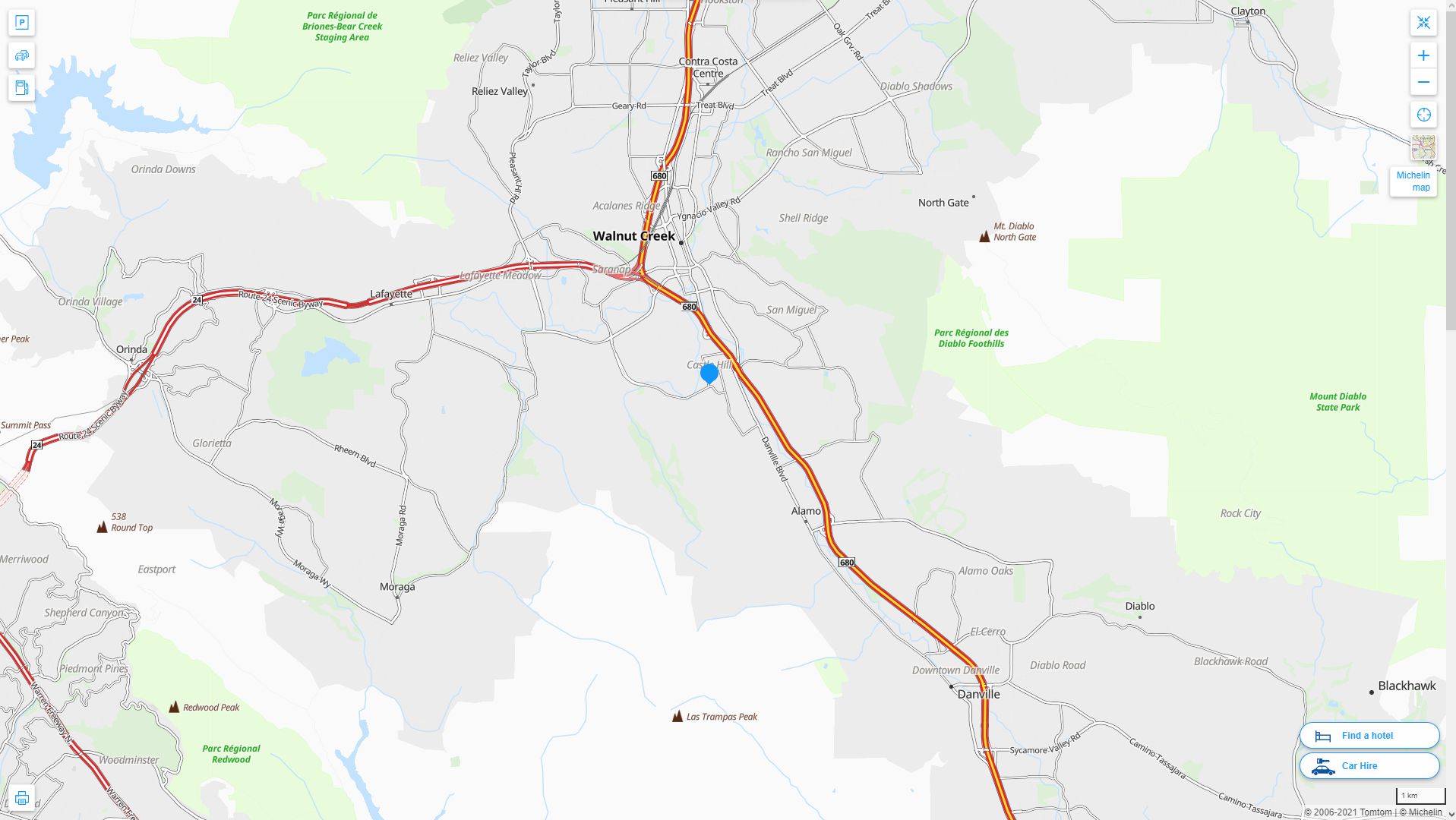 Castle Hill California Highway and Road Map